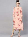 Ahalyaa Peach Crepe Digital Print Kurta