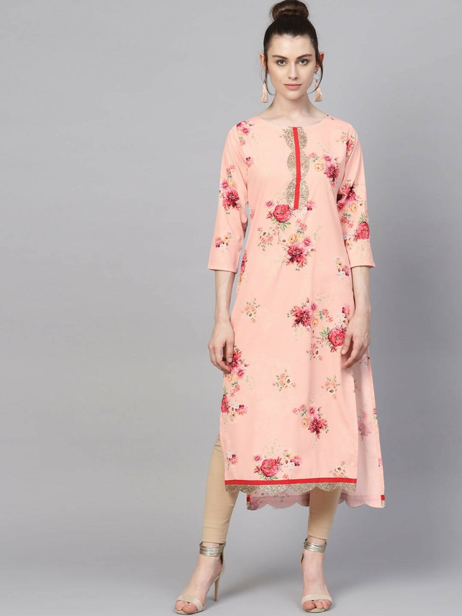 Ahalyaa Peach Crepe Digital Print Kurta