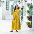 Partywear Designer Digital Printed Lemon Yellow Pure Maslin Gown - Anbazaar