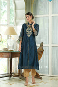 Juniper Blue Chanderi Festive Embroidered Polka Dot Printed A-Line Kurta For Women