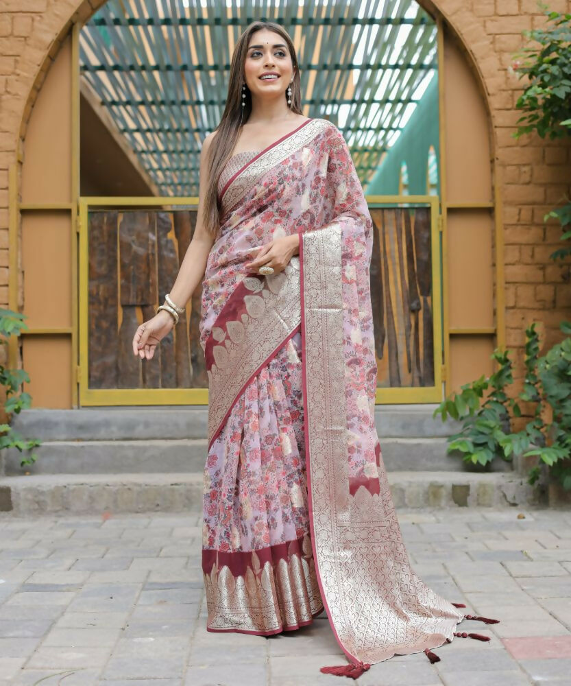 Vamsee Dhruvini Baby Pink Georgette Saree