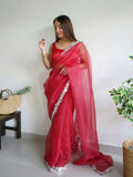 Vamsee Vanshika Red Organza Saree