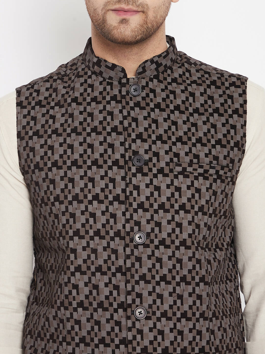 Even Apparels Black Merino Men Woven Nehru Jacket BF539