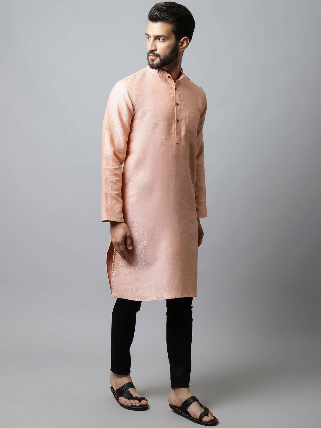 Even Apparels Pink Color Pure Cotton Men's Kurta With Band Collar (SLD1186)