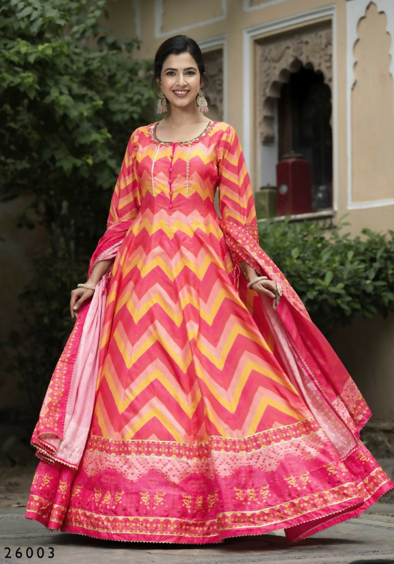 Wedding Designer Multi Soft Dola Silk Anarkali suit with Dupatta - Samanta