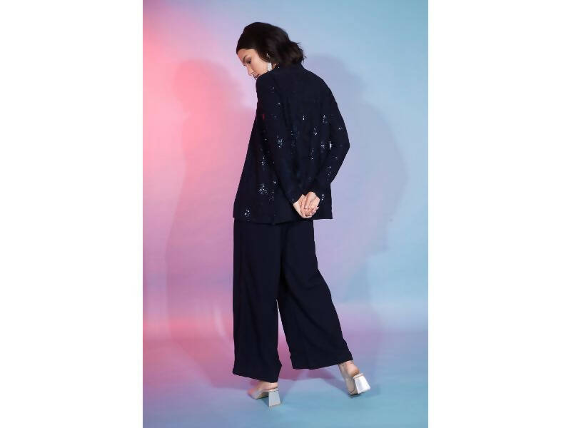 Navy Georgette Sequence With Thread Designer Co-Ord Set - Flory