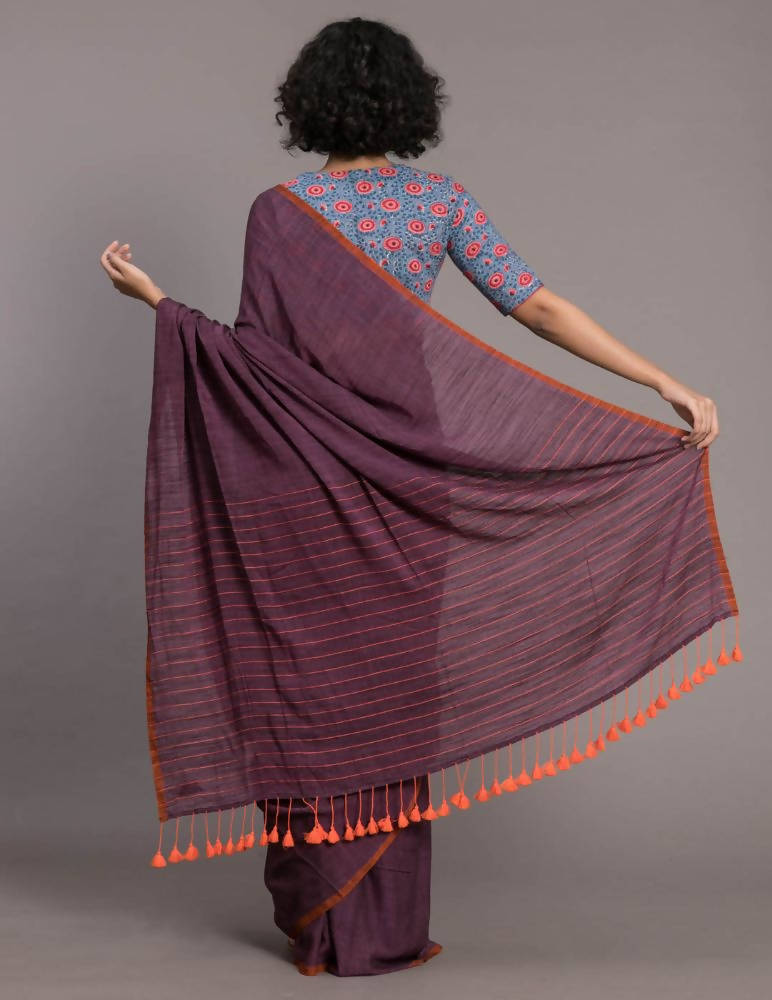 Suta Purple Orange Solid Cotton Blend Saree