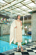 Jyoti Fashion Women's White Faux Georgette Heavy Embroidery and Moti Work Kurta Set