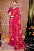 Pink Chiffon Leheriya Printed Saree With Unstitched Blouse Piece - Shanaya