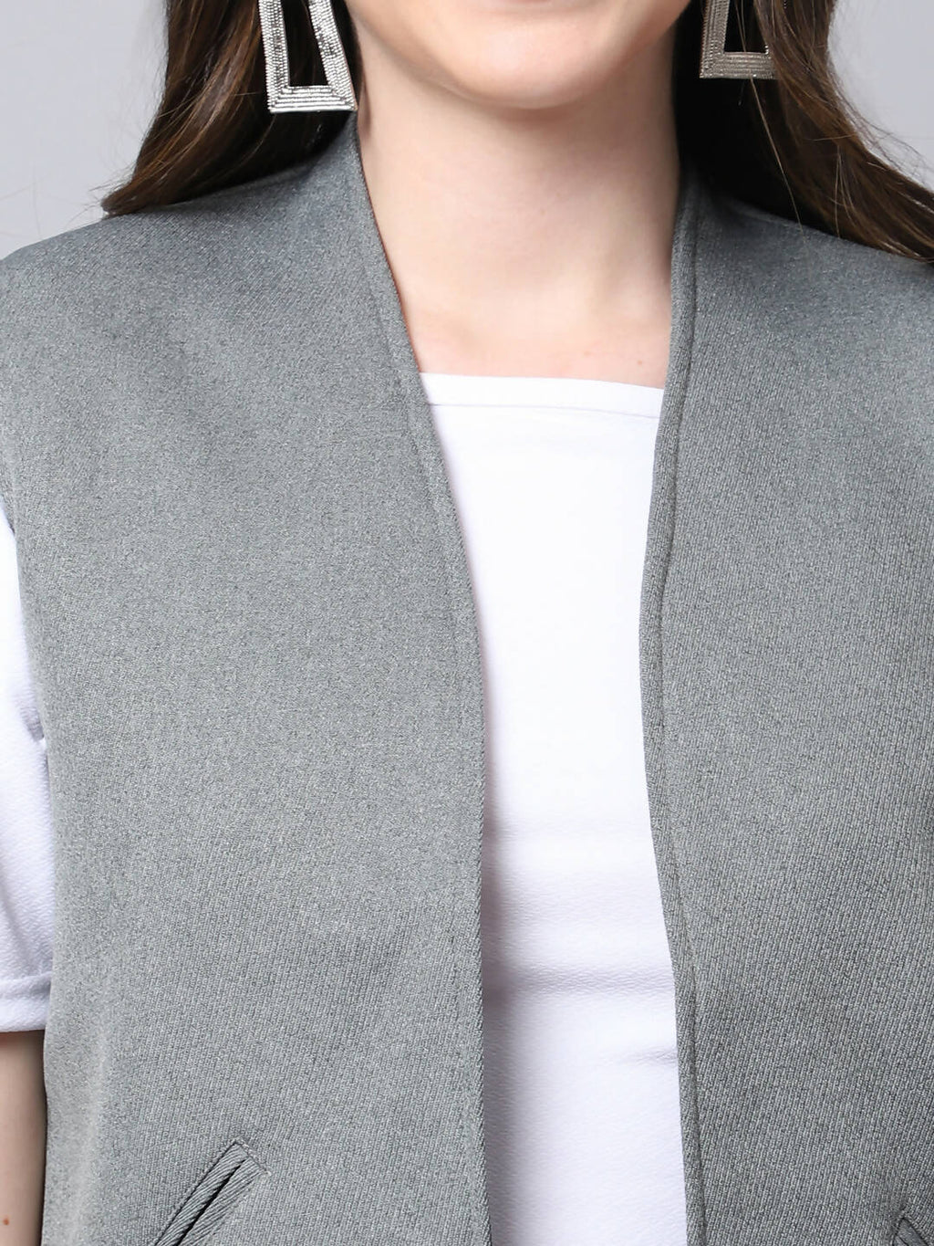Even Apparels Grey Polyblend Open Front Women's Waistcoat
