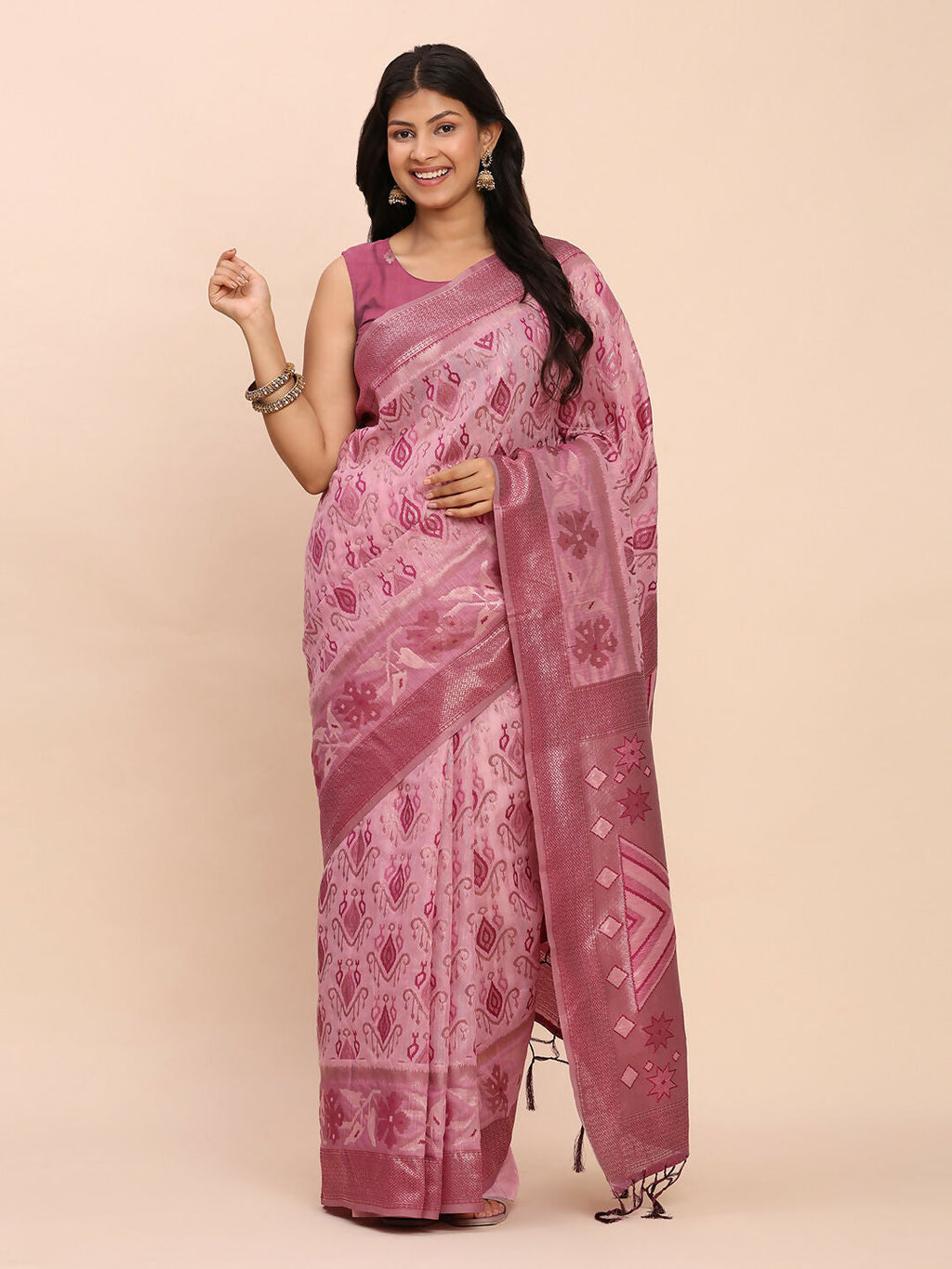 Shree Shyam Fashion Linen Cotton Light Pink Saree