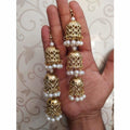 MS Fashion India Bridal Gold-Polished White Pearl Hanging Jhumka Earrings