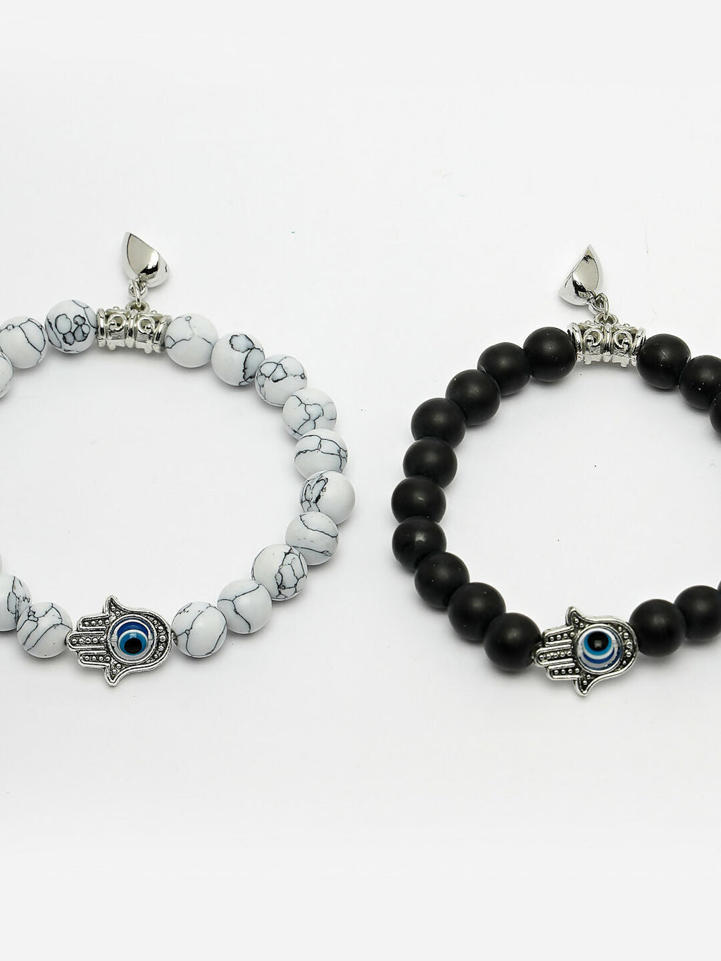 NVR Men & Women Set of 2 Black & White Marbel Crystal Bracelet