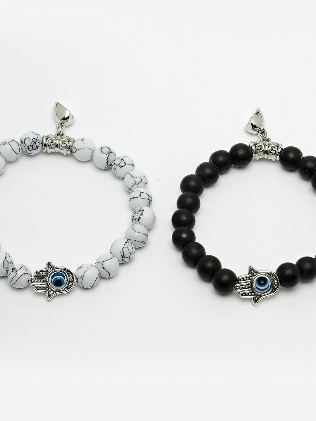 NVR Men & Women Set of 2 Black & White Marbel Crystal Bracelet