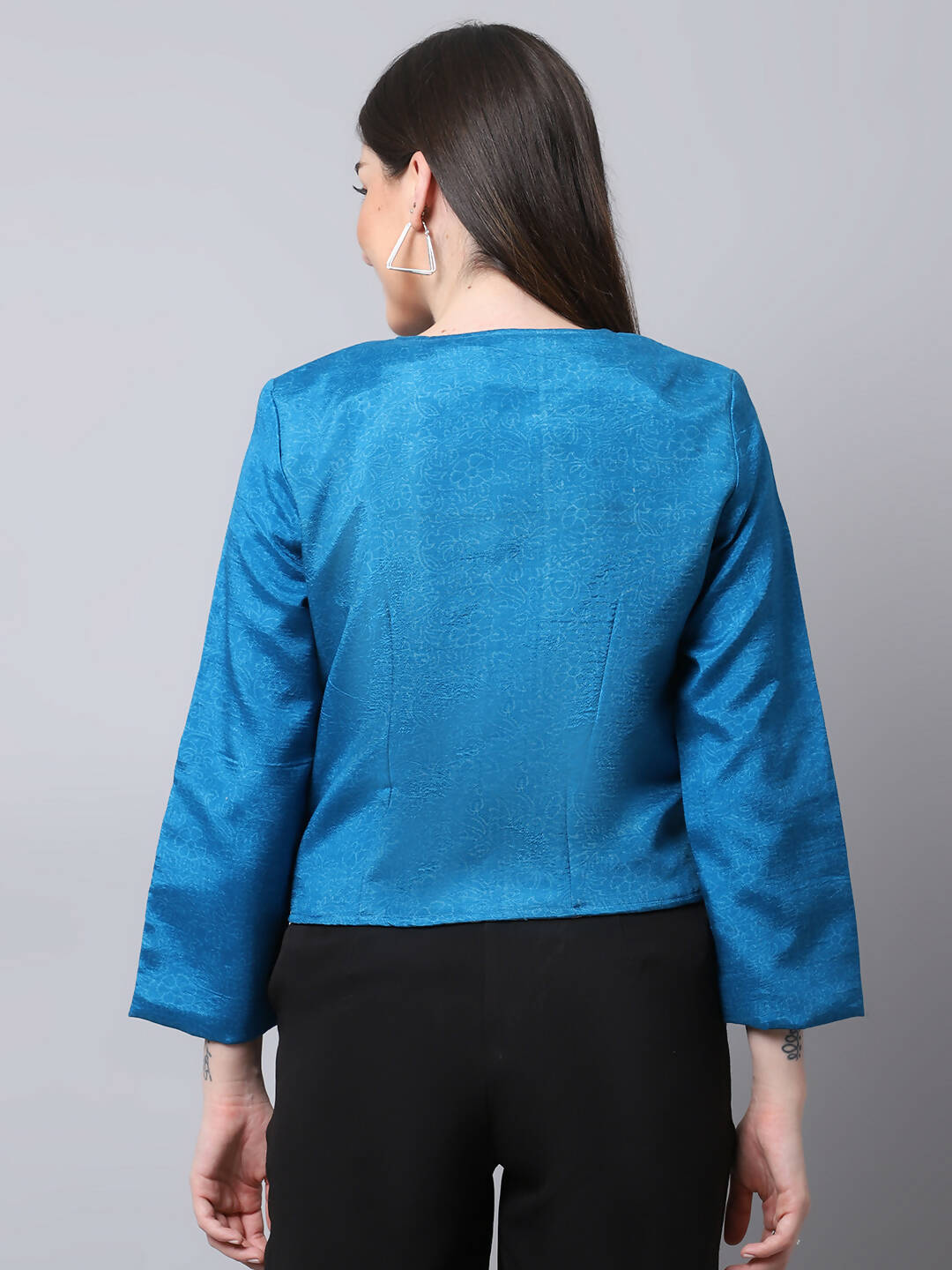 Even Apparels Blue 100% Viscose Open Front Statement Women's Jacket