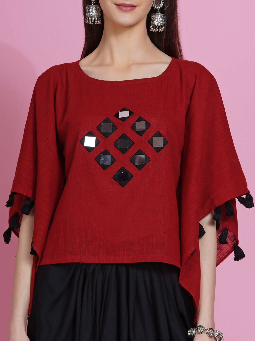 Women Republic Maroon Cotton Kaftan With Dhoti