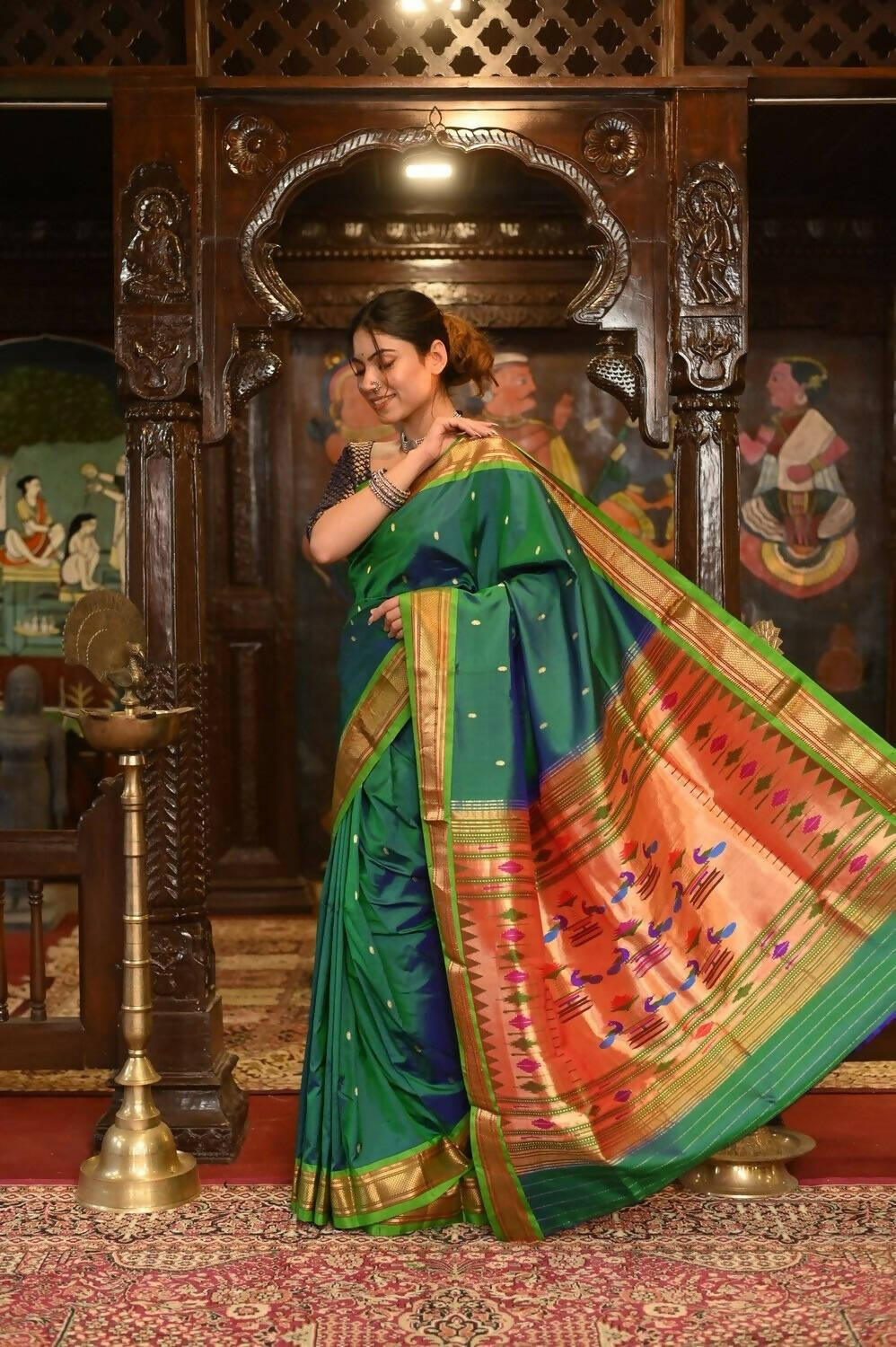 Very Much Indian Pure Silk Paithani - Dual Tone Blue Green