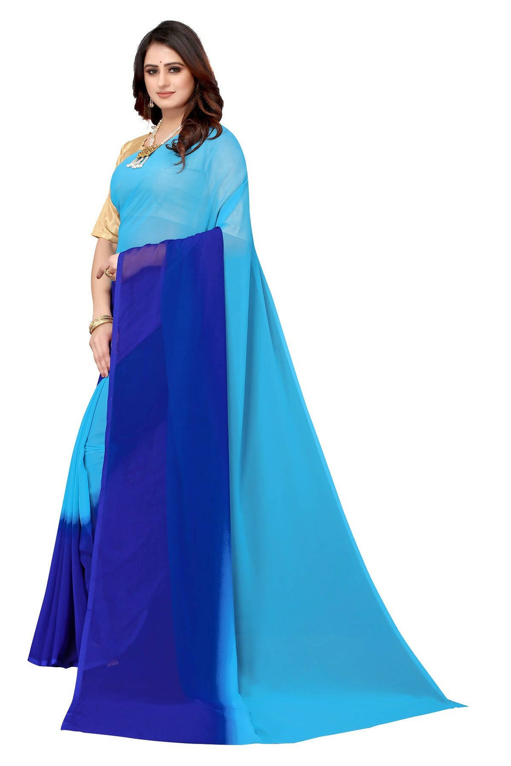 Vamika Blue Half N Half Georgette Saree