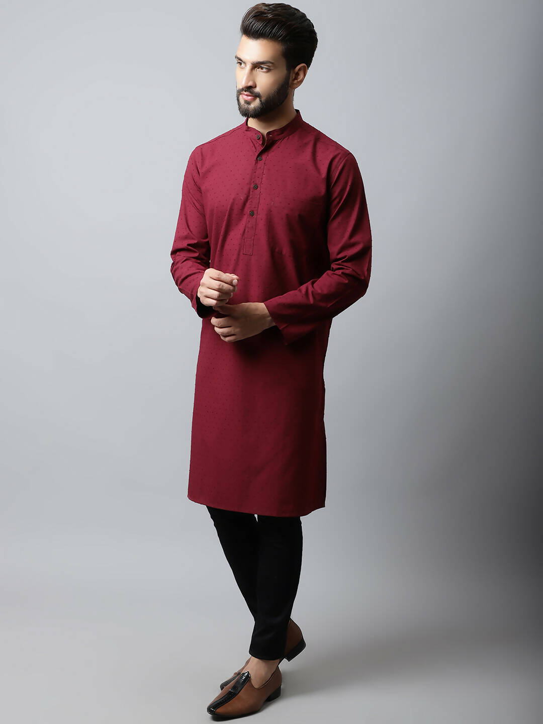 Even Apparels Maroon Color Linen Pure Cotton Men's Kurta With Side Placket (SLD1182)