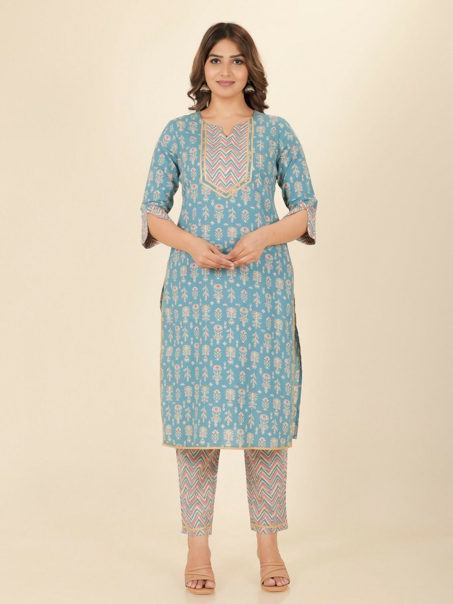 Aramya Straight Soft Cotton Floral Print Women's Kurta - Green
